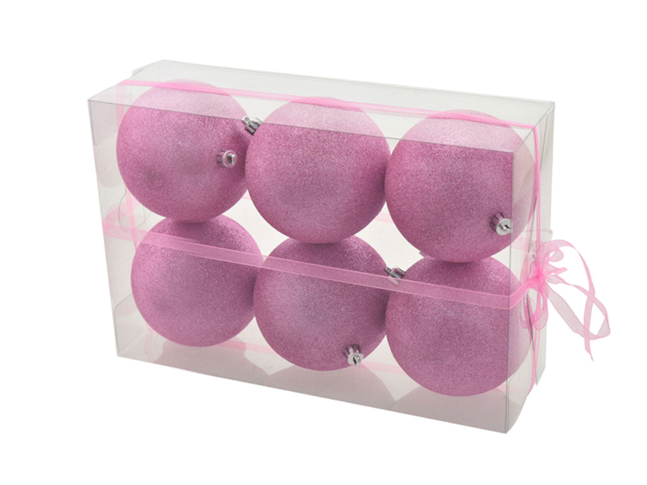 Palle di natale misura 10cm con glitter colore rosa - la confezione comprende 6 palle di natale