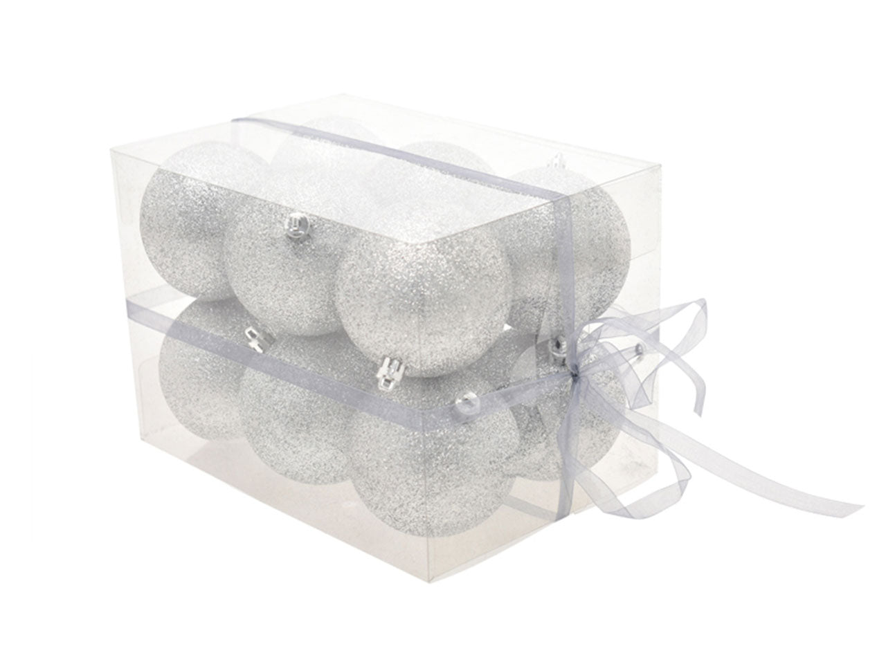 Palle di natale misura 8cm con glitter colore argento - la confezione comprende 12 palle di natale