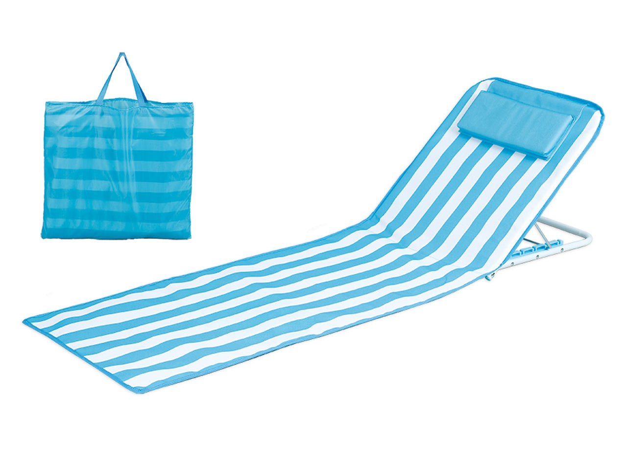 Lettino beach mat 145x47x41cm oxford strisce azzurre