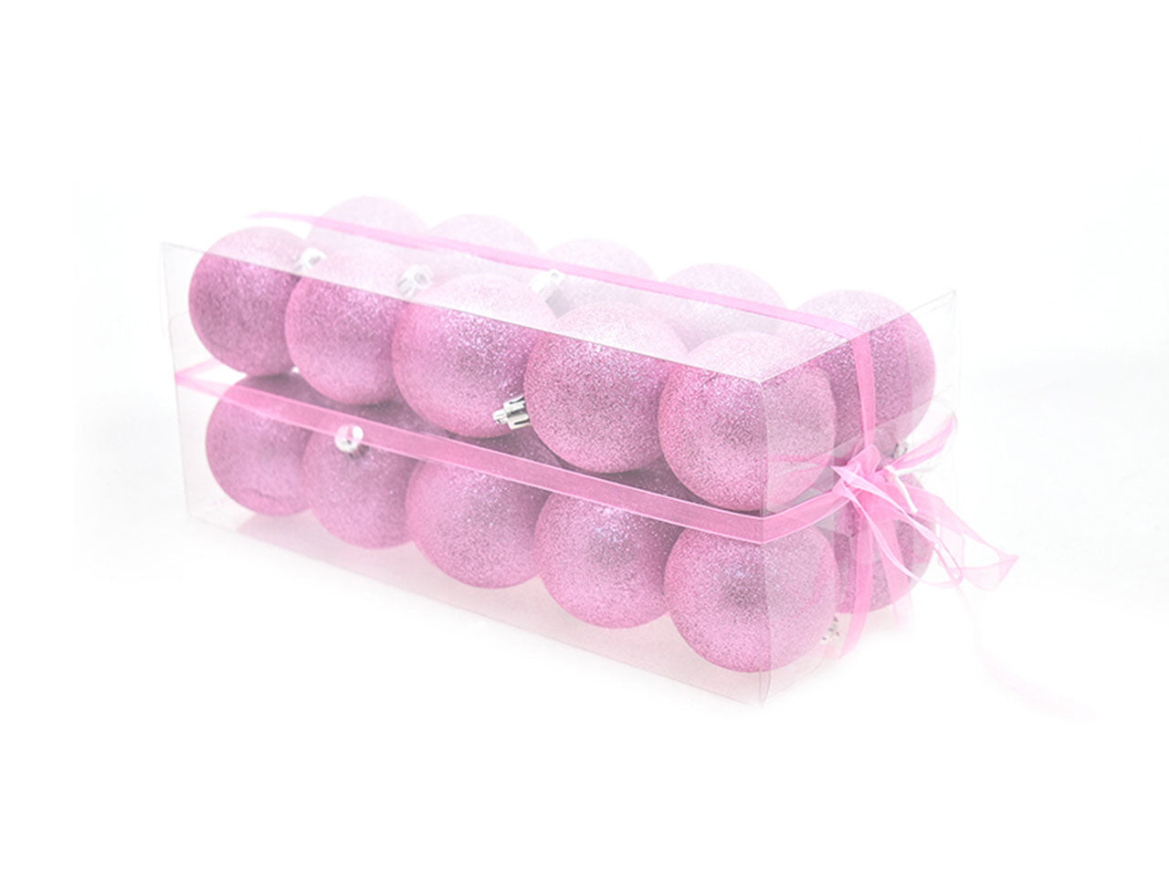 Palle di natale misura 6cm con glitter colore rosa - la confezione comprende 20 palle di natale