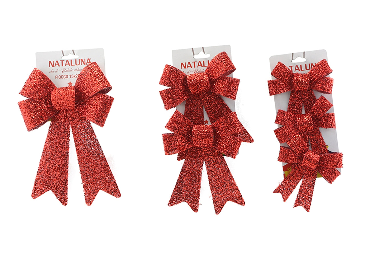 Fiocco natalizio in 3 misure assortite rosso