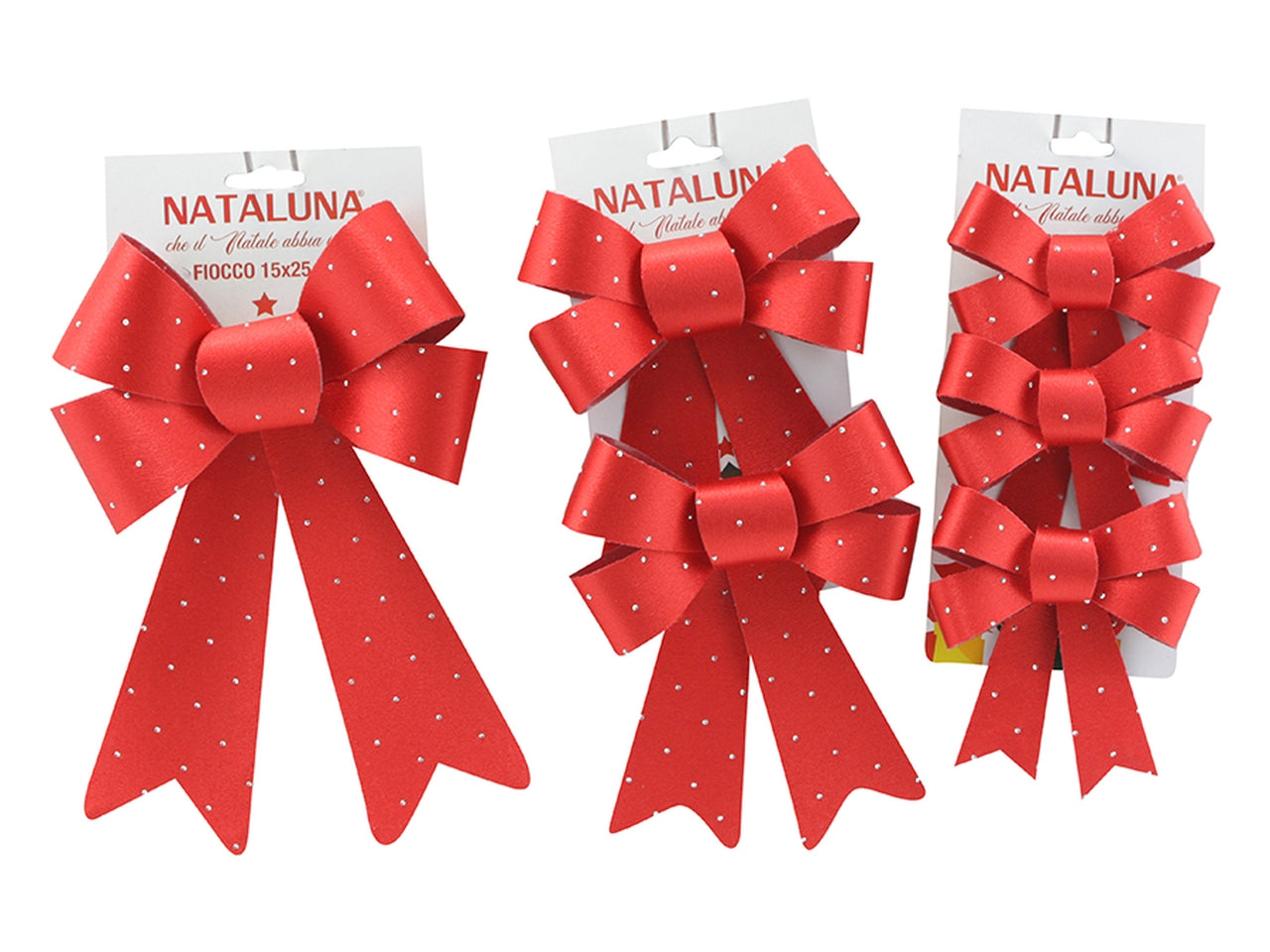 Fiocco natalizio in 3 misure assortite rosso