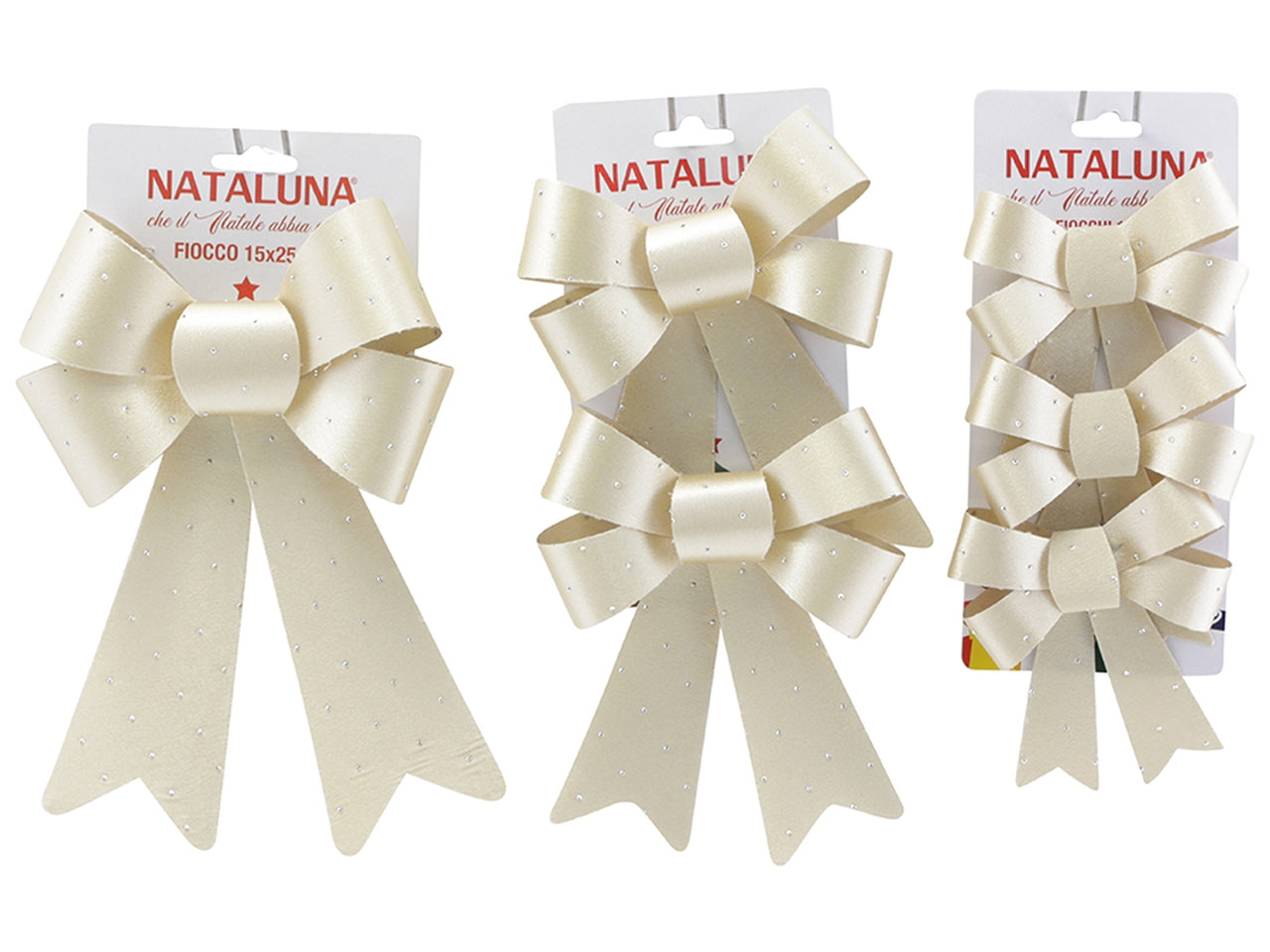 Fiocco natalizio in 3 misure assortite panna