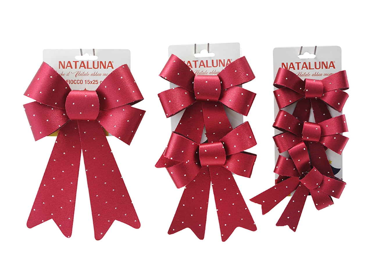 Fiocco natalizio in 3 misure assortite bordeaux
