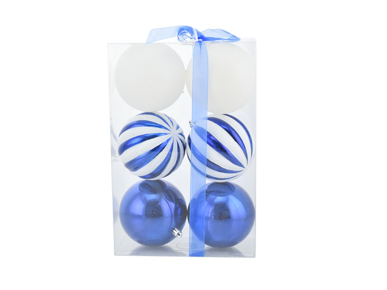 Palle di natale misura 10cm combinazione di spicchi colore bianco e blu - la confezione comprende 6 palle di natale