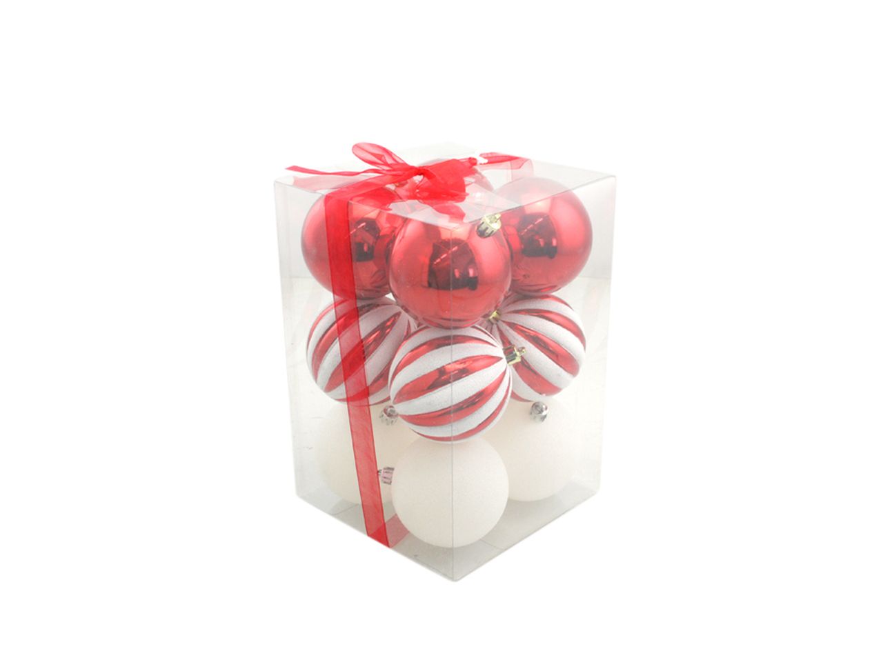 Palle di natale misura 8cm combinazione di spicchi bianco e rosso - la confezione comprende 12 palle di natale