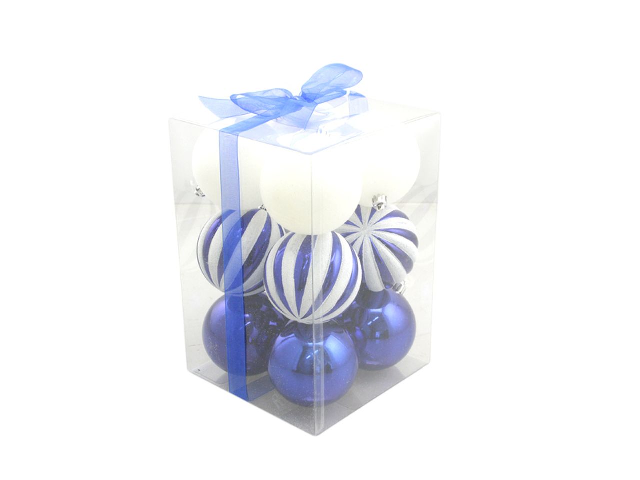 Palle di natale misura 8cm combinazione di spicchi colore bianco e blu - la confezione comprende 12 palle di natale