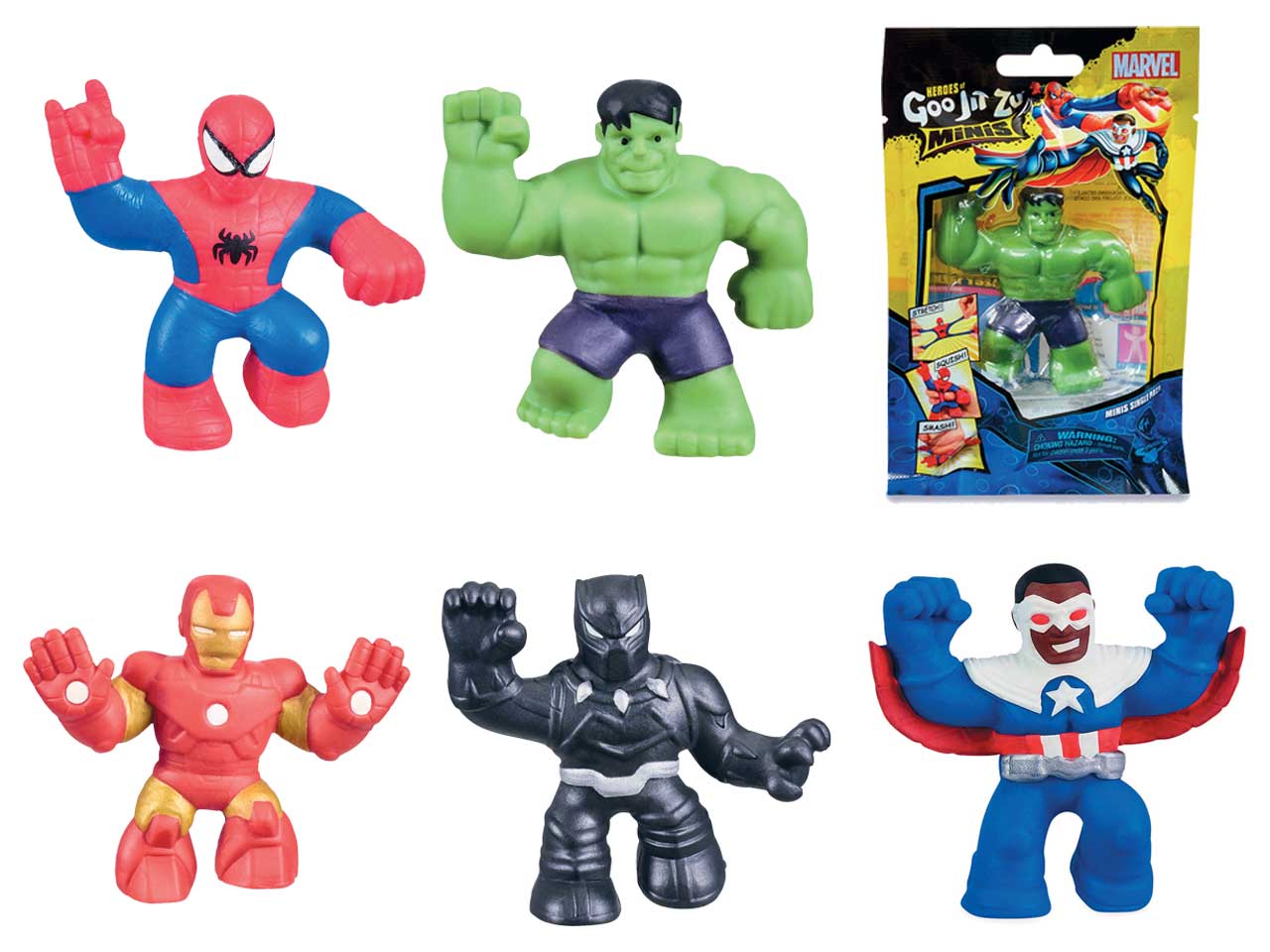 Grandi giochi eroi marvel in versione goo jit zu minis altezza 7cm disponibile in 6 assortimenti
