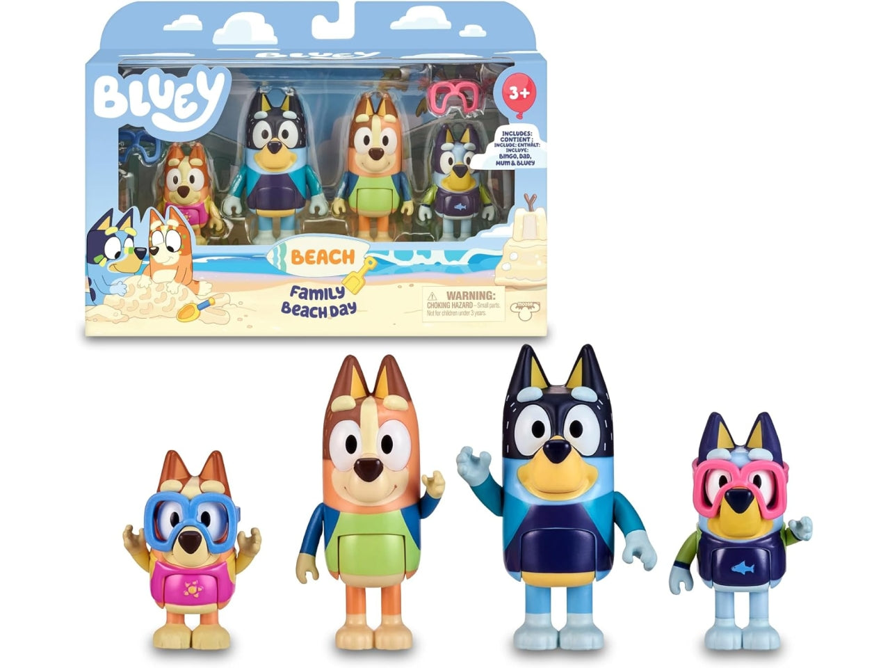 Bluey - Set Da 4 Personaggi Articolati Della Famiglia Bluey Con Accessori A Tema Beach Per Ricreare Le Avventure Della Serie, Per Bambini A Partire Dai 3 Anni - Giochi Preziosi