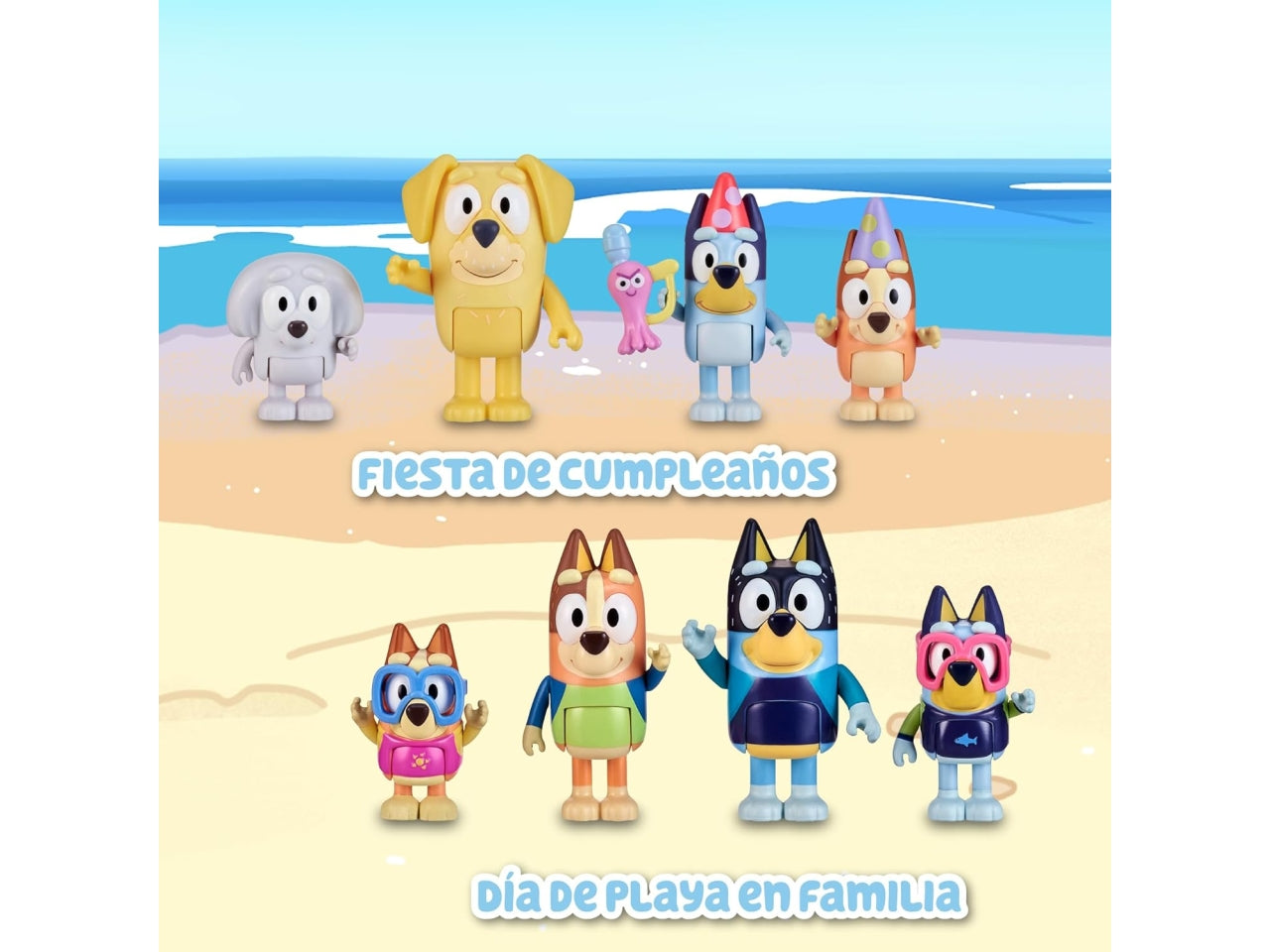 Bluey - Set Da 4 Personaggi Articolati Della Famiglia Bluey Con Accessori A Tema Beach Per Ricreare Le Avventure Della Serie, Per Bambini A Partire Dai 3 Anni - Giochi Preziosi
