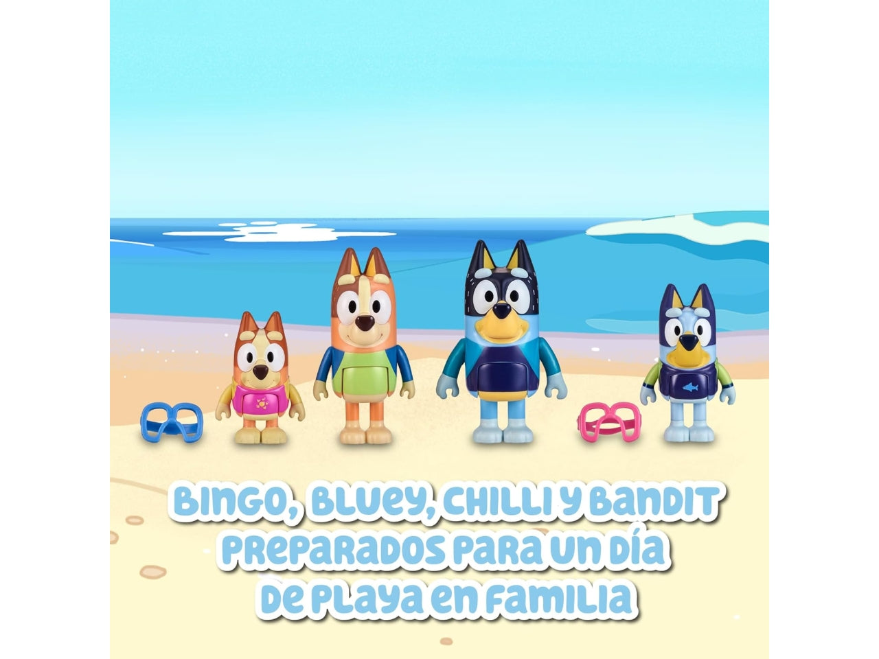 Bluey - Set Da 4 Personaggi Articolati Della Famiglia Bluey Con Accessori A Tema Beach Per Ricreare Le Avventure Della Serie, Per Bambini A Partire Dai 3 Anni - Giochi Preziosi
