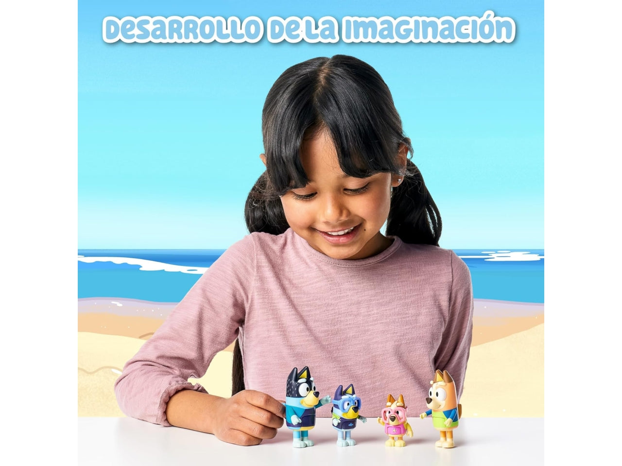 Bluey - Set Da 4 Personaggi Articolati Della Famiglia Bluey Con Accessori A Tema Beach Per Ricreare Le Avventure Della Serie, Per Bambini A Partire Dai 3 Anni - Giochi Preziosi