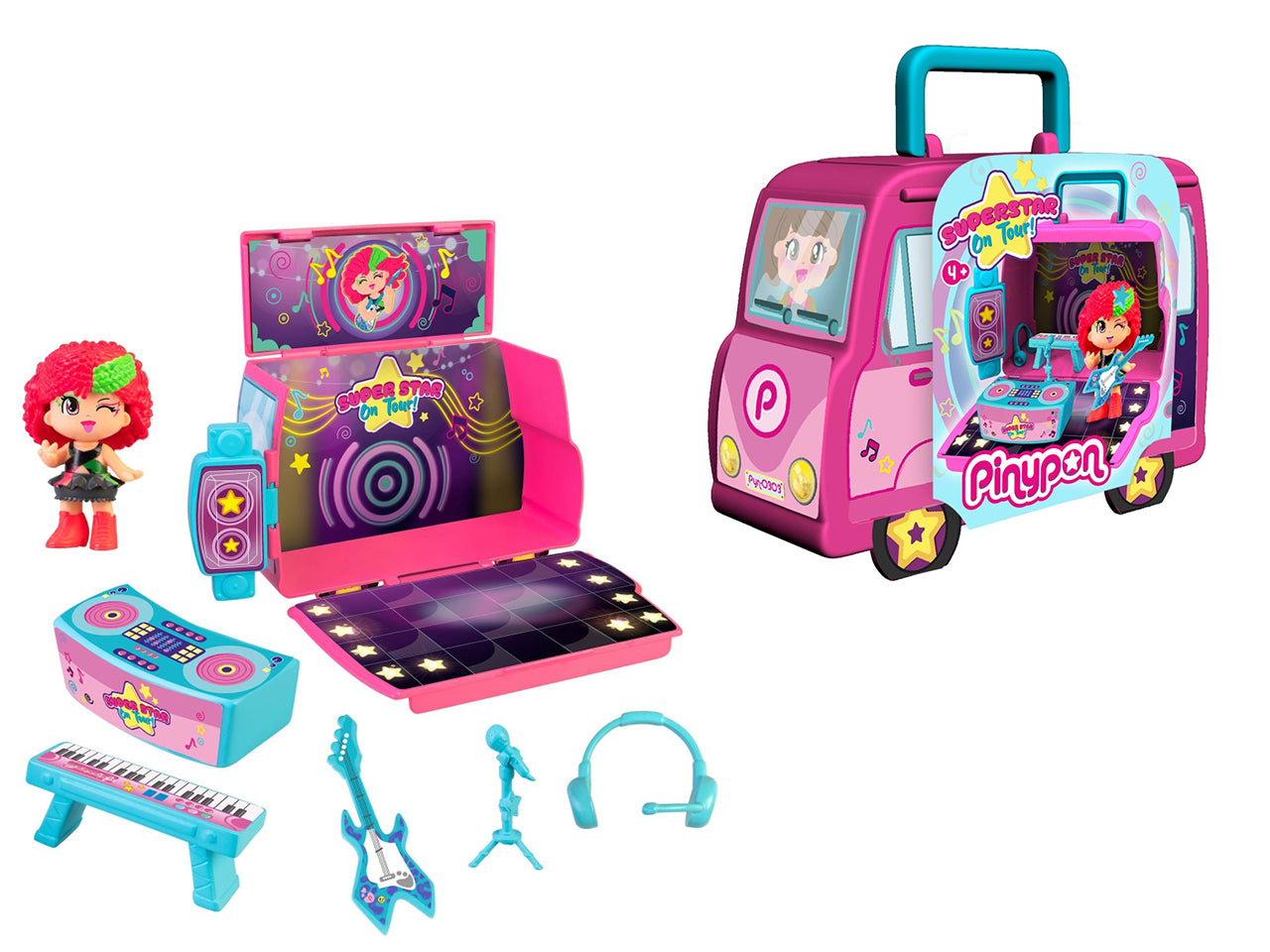 Pinypon Super Star On Tour - Valigetta con Personaggio e Accessori, Multicolor, Età 4+, Famosa