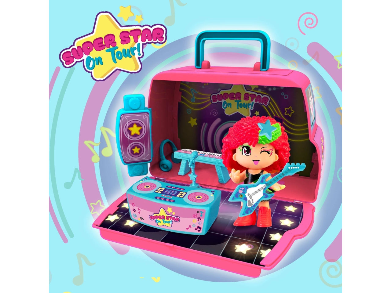 Pinypon Super Star On Tour - Valigetta con Personaggio e Accessori, Multicolor, Età 4+, Famosa