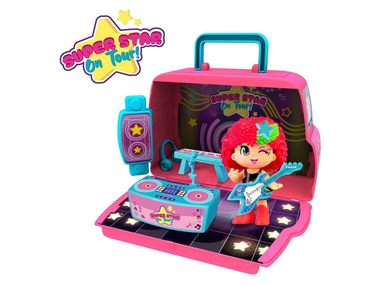 Pinypon Super Star On Tour - Valigetta con Personaggio e Accessori, Multicolor, Età 4+, Famosa