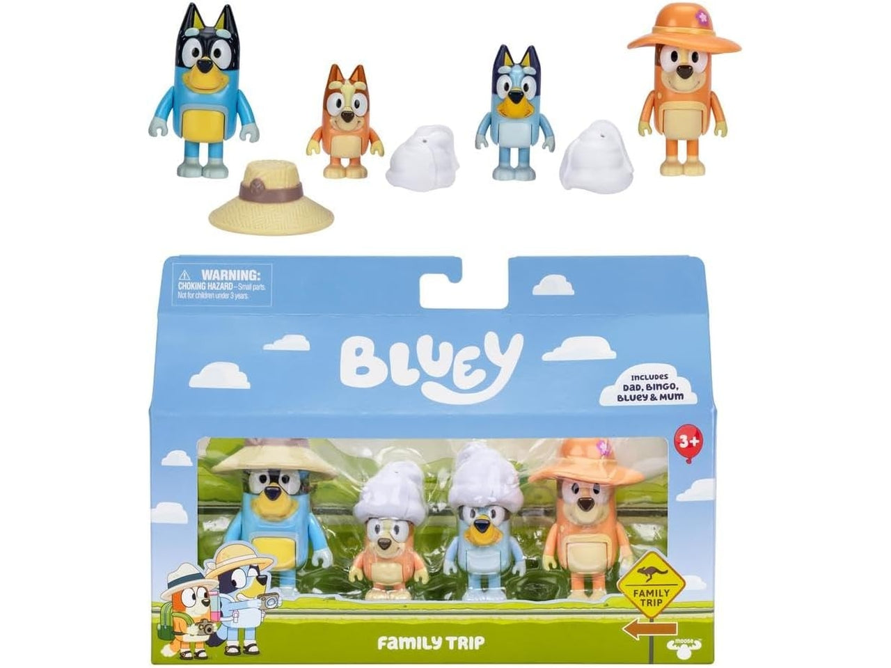 Bluey 4 personaggi trip - Il set 4 personaggi a tema vacanza con i protagonisti - Giochi Preziosi