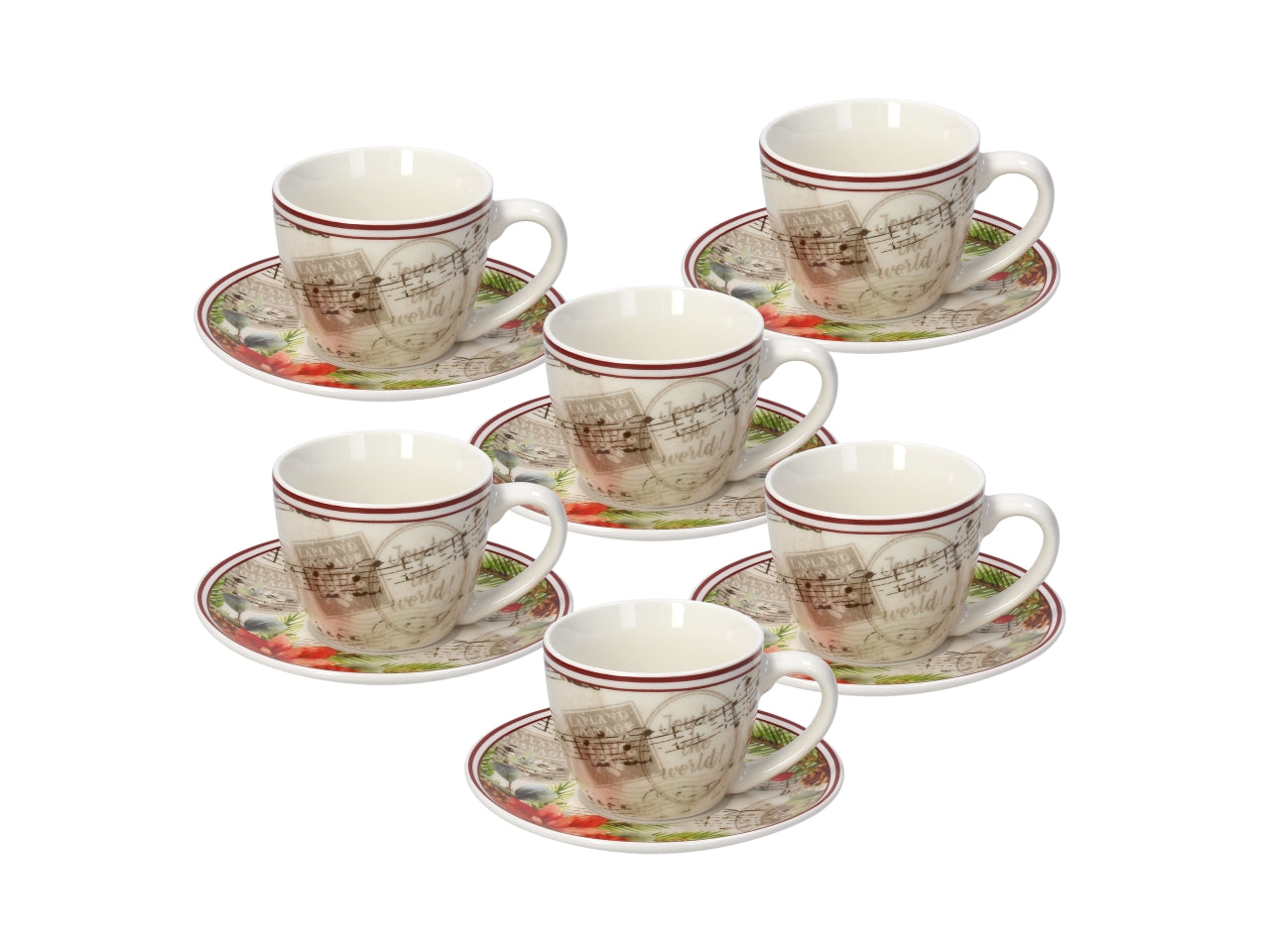 Tazze da caffe' con piattino natalizie 80cc, set da 6 pezzi in new Bone China - Tognana