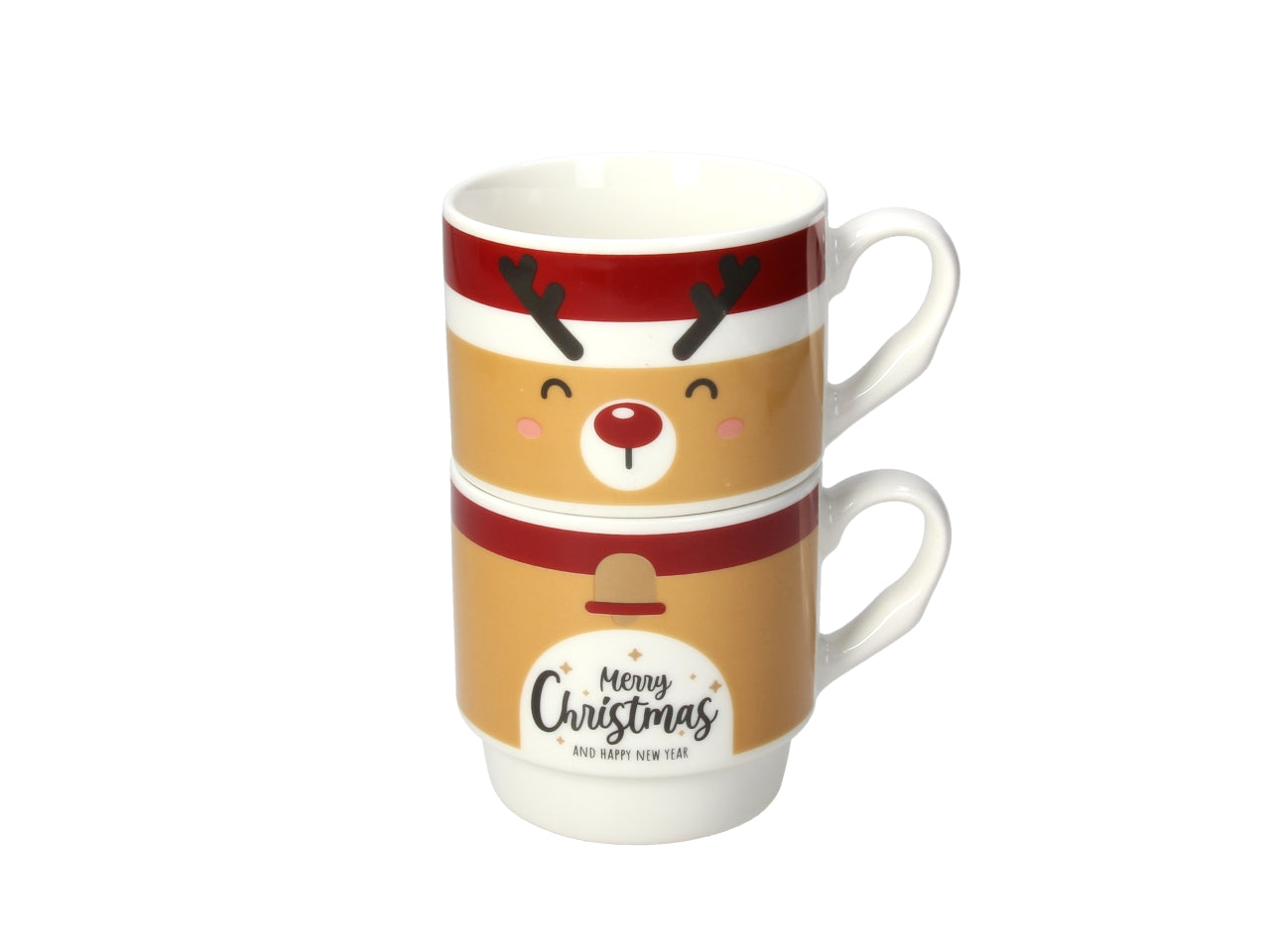 Tazza mug natalizia impilata 330cc in new bone china multicolor, set da 2 pezzi 15x8,5cm - Tognana