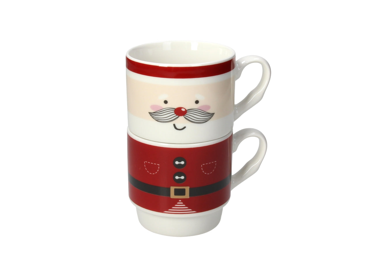 Tazza mug natalizia impilata 330cc in new bone china multicolor, set da 2 pezzi 15x8,5cm - Tognana