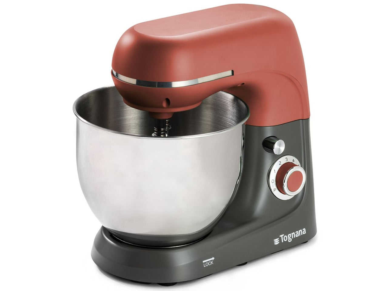 Impastatrice planetaria Tognana Linea Iridea 5,3 litri in Acciaio Inox con Coperchio Trasparente Anti-schizzi 1400W, rosso mela -  cm 35x24,5x31