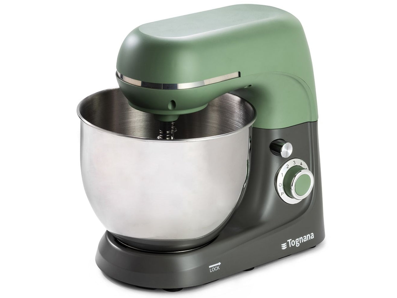 Impastatrice planetaria Tognana Linea Iridea 5,3 litri in Acciaio Inox con Coperchio Trasparente Anti-schizzi 1400W, verde salvia -  cm 35x24,5x31
