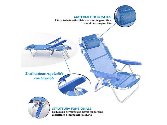 Sedia da mare textilene alluminio 53x61x81cm