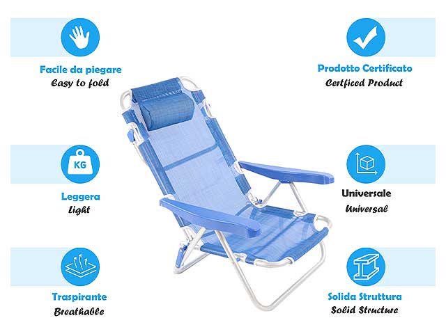 Sedia da mare textilene alluminio 53x61x81cm