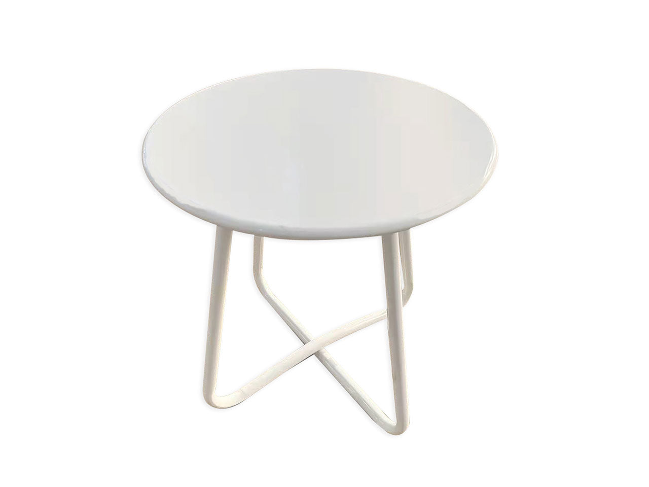 Tavolino rotondo in acciaio bianco per uso esterno 50x45 cm - Fdm Overseas