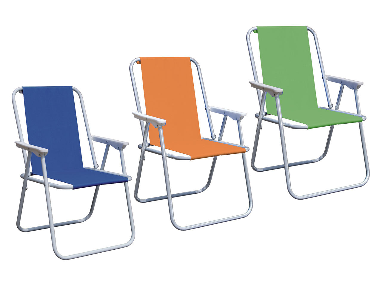 Sedia pic-nic 57x53xh.75cm tubo in acciaio d.19mm fodera in poliestere 4 blu - 1 arancio - 1 verde $