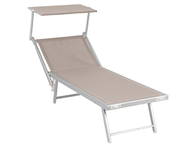 Lettino prendi sole con tettuccio in alluminio 189x61x40cm