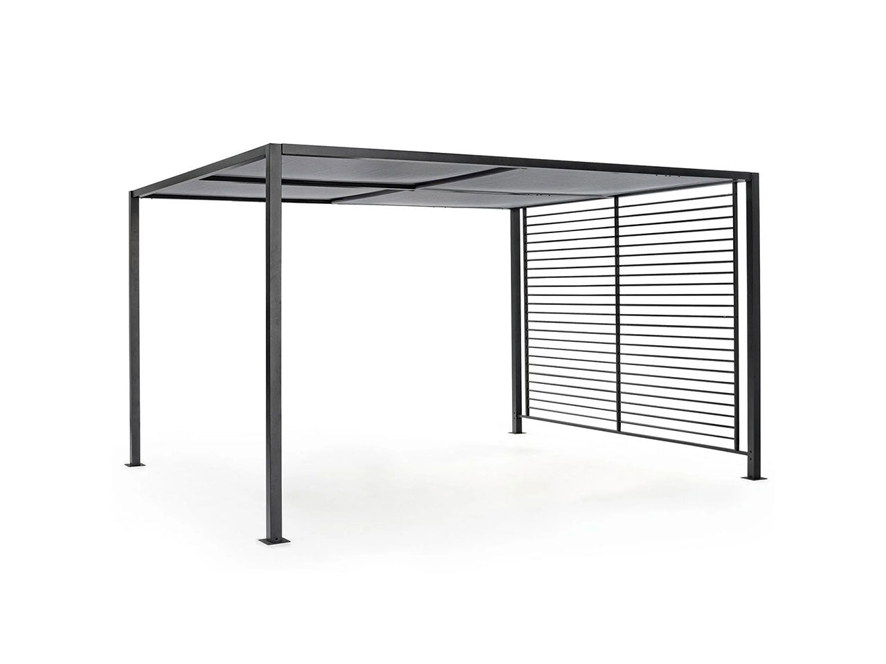 Gazebo gipsy 3x3,60xh.2,20cm - tubo in alluminio grigio 50x50mm con coperchio apribile pannello posteriore in poliestere 180gr