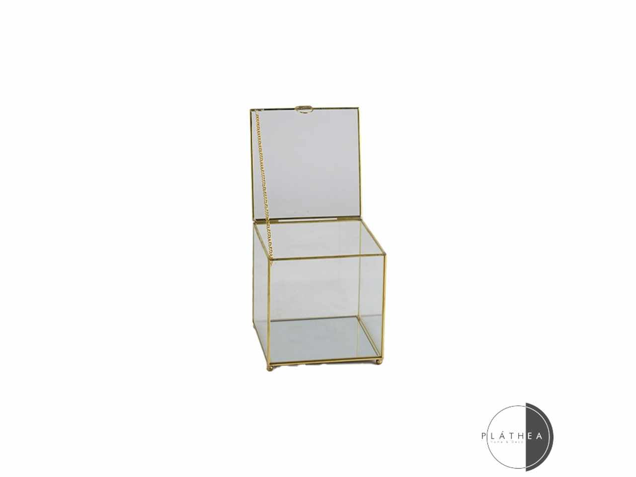 Scatolina in vetro 6x6x6,5cm con bordino in metallo oro