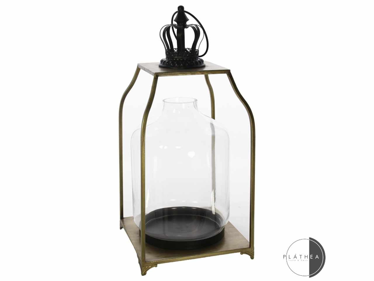 Lanterna 31x31x64cm in vetro e metallo argento/nera