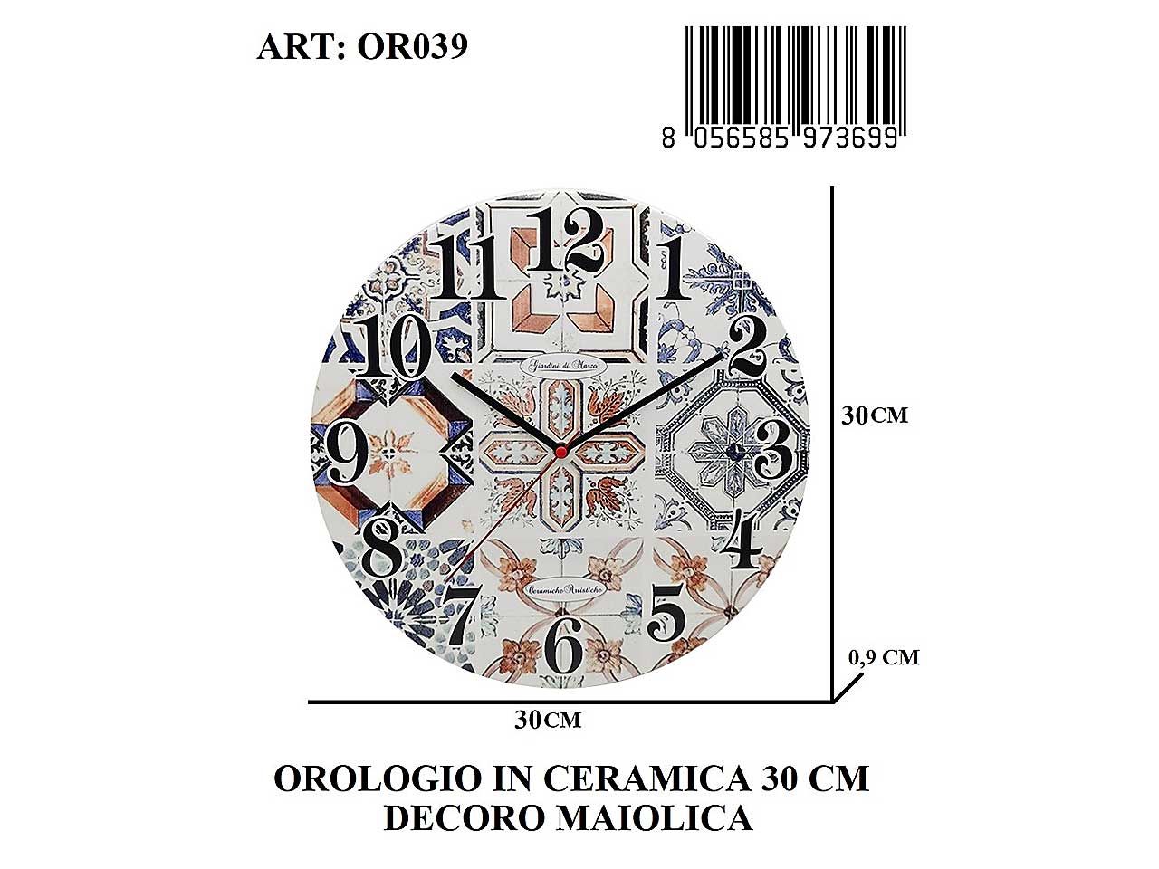 Orologio ceramica 30cmmaiolica or036