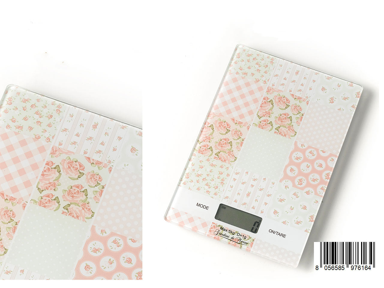 Bilancia digitale in vetro bomboniera con fantasia floreale, batteria inclusa - 15x22x2cm - Giardini di Marzo