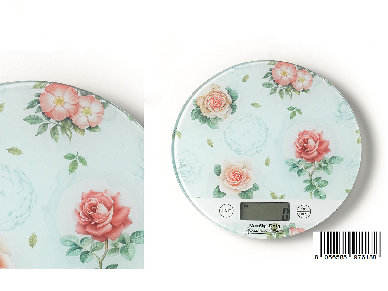 Bilancia digitale in vetro bomboniera romantica con fantasia floreale, batteria inclusa - 19x2cm - Giardini di Marzo