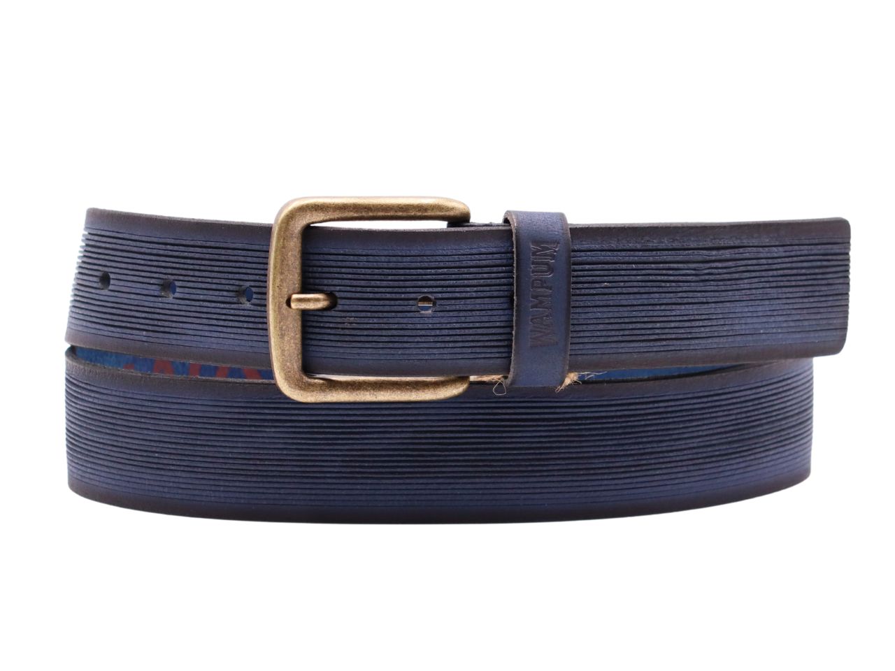 Cintura uomo in pelle wampum blu