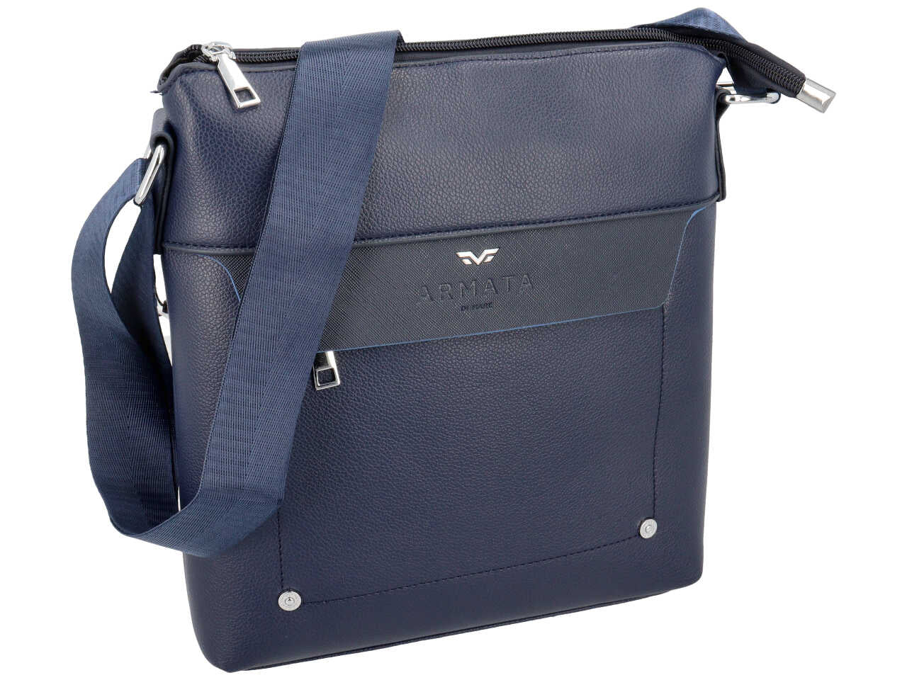 Borsello da uomo blu in ecopelle con tracolla regolabile, 28x25x4,5 cm - Armata di Mare