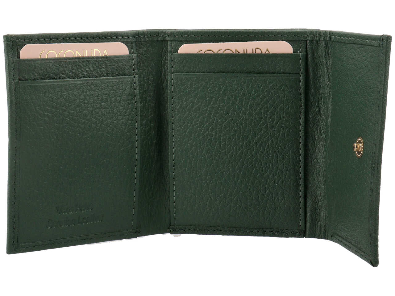 Portafoglio donna Coconuda in vera pelle verde scuro 8,5x10,5x3 cm