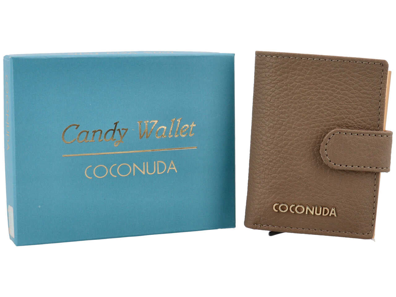 Portafoglio donna Coconuda vera pelle tortora con clip 7,5x10x2 cm