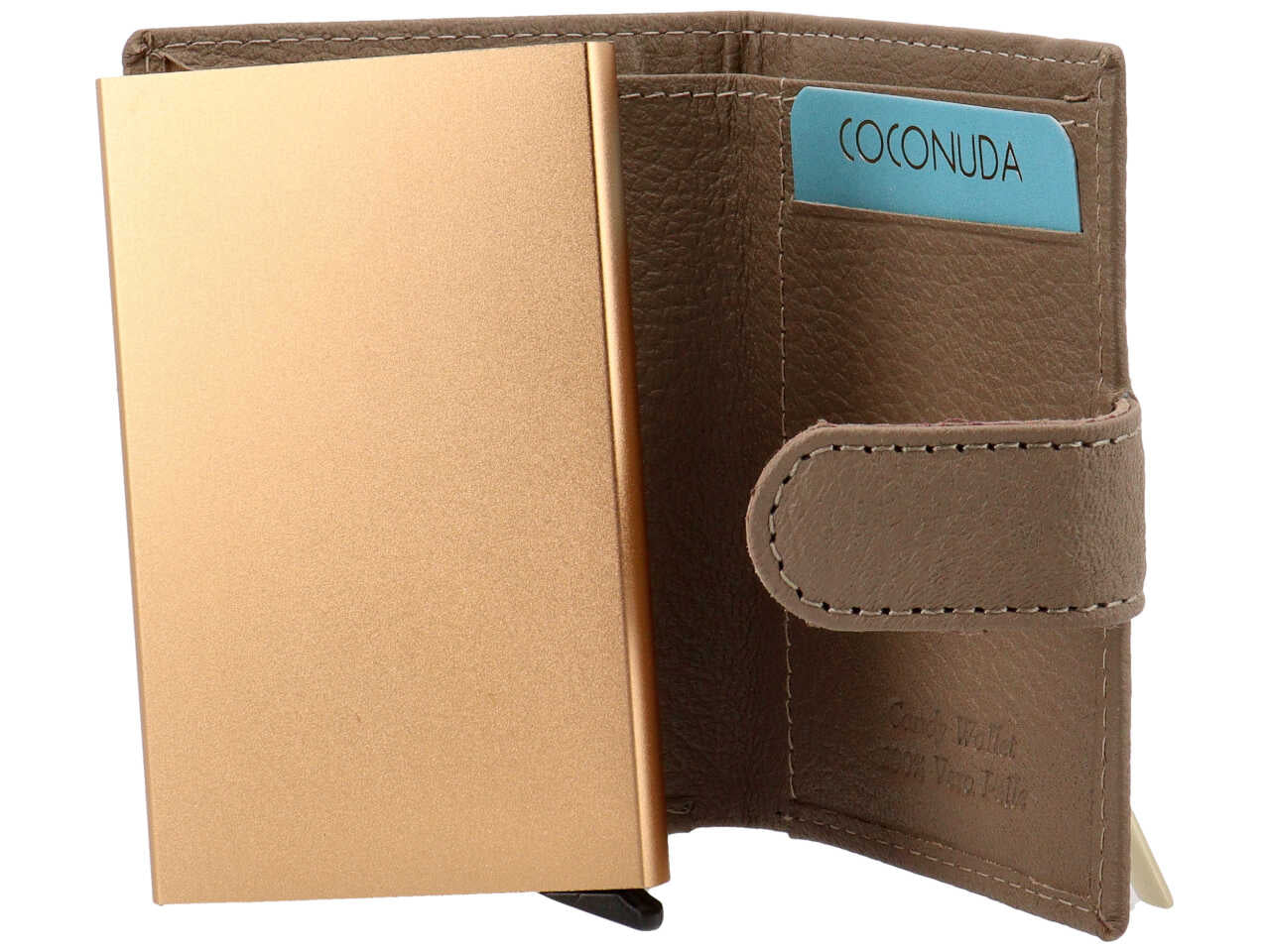 Portafoglio donna Coconuda vera pelle tortora con clip 7,5x10x2 cm