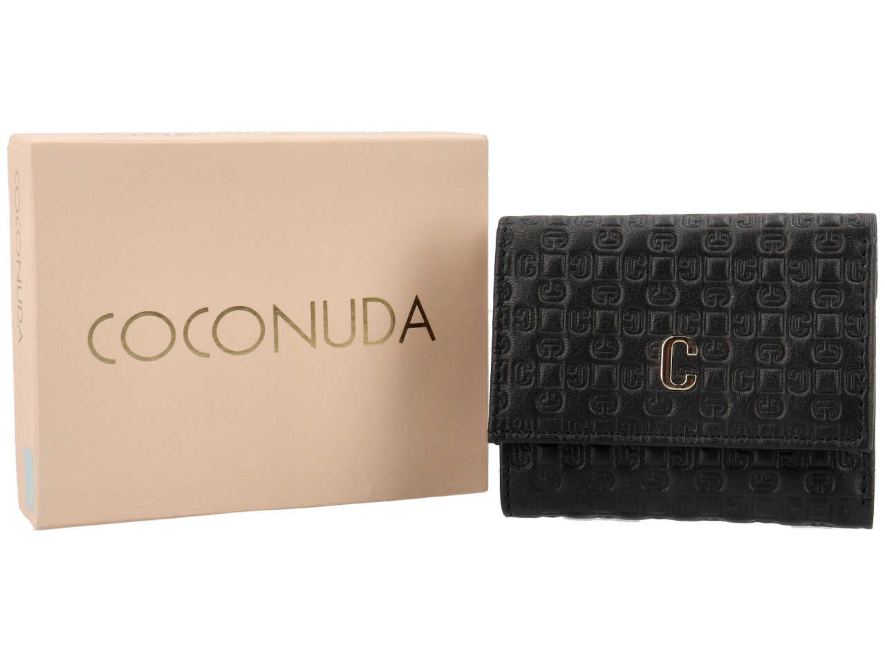 Portafoglio donna Coconuda in vera pelle nero 8,5x10,5x3 cm