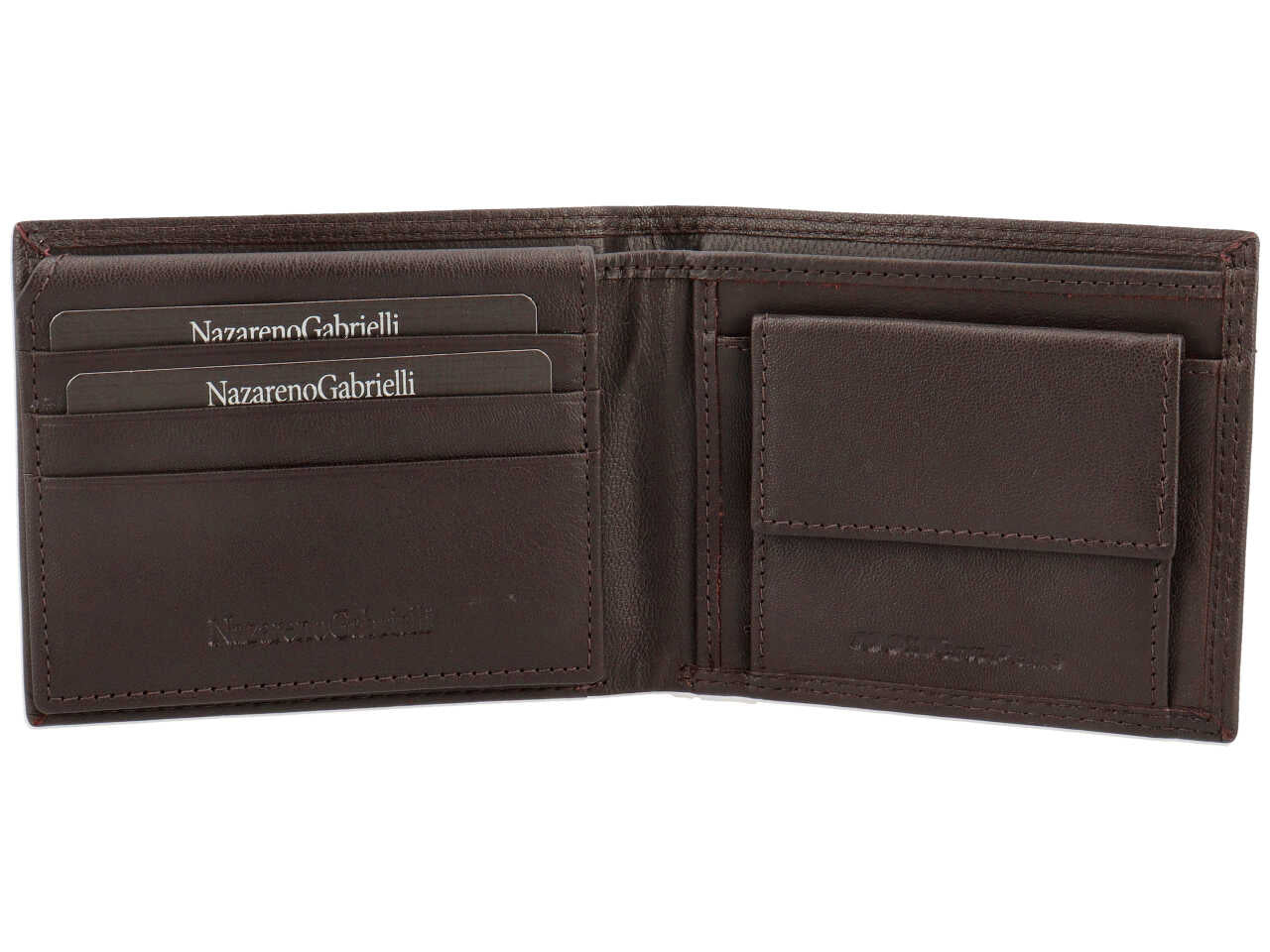 Portafoglio da uomo Nazareno Gabrielli in pelle marrone scuro 10,5x8x1,5 cm