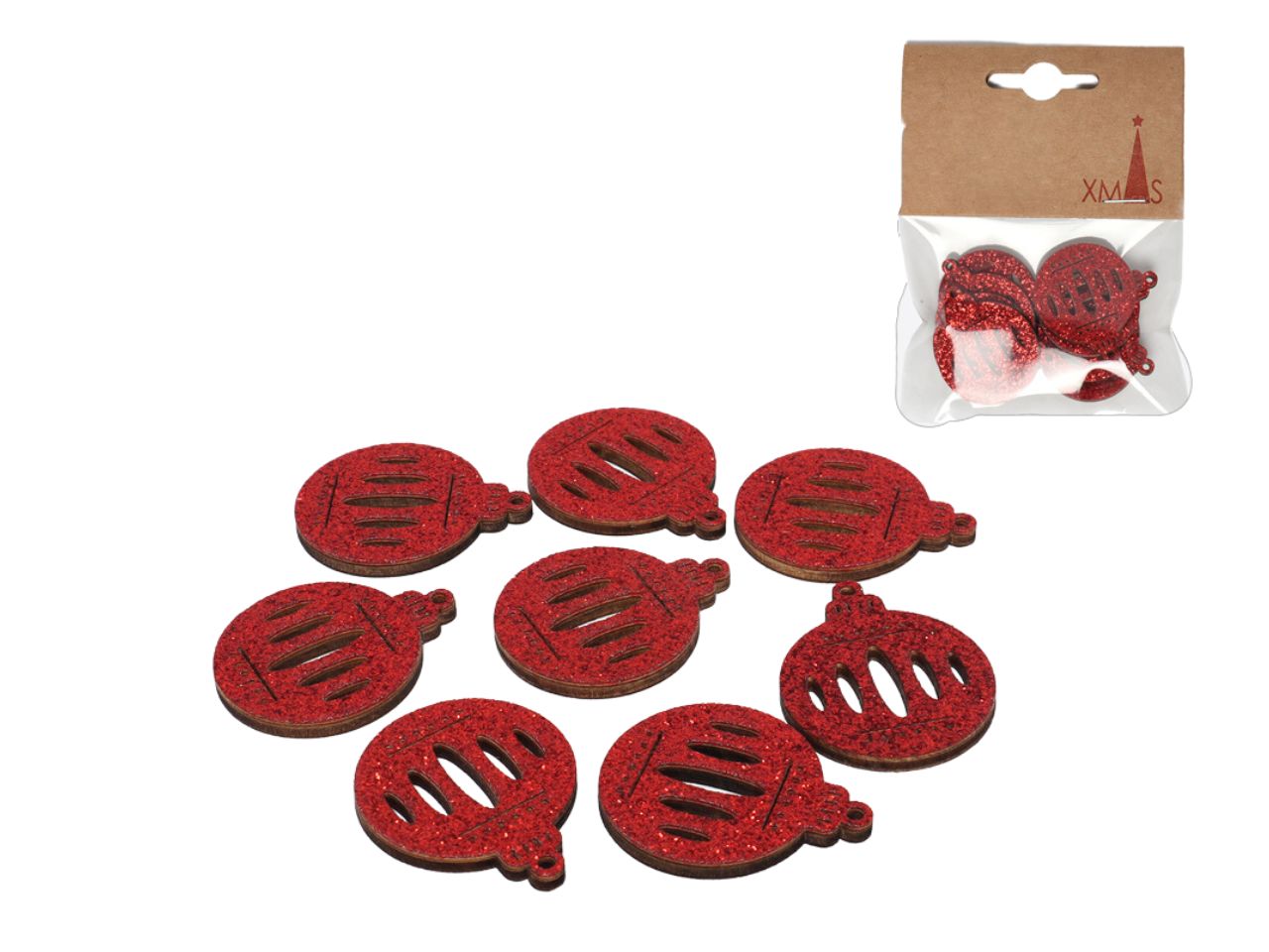Addobbo natalizio  misura 3,5cm colore rosso la confezione comprende 8 addobbi