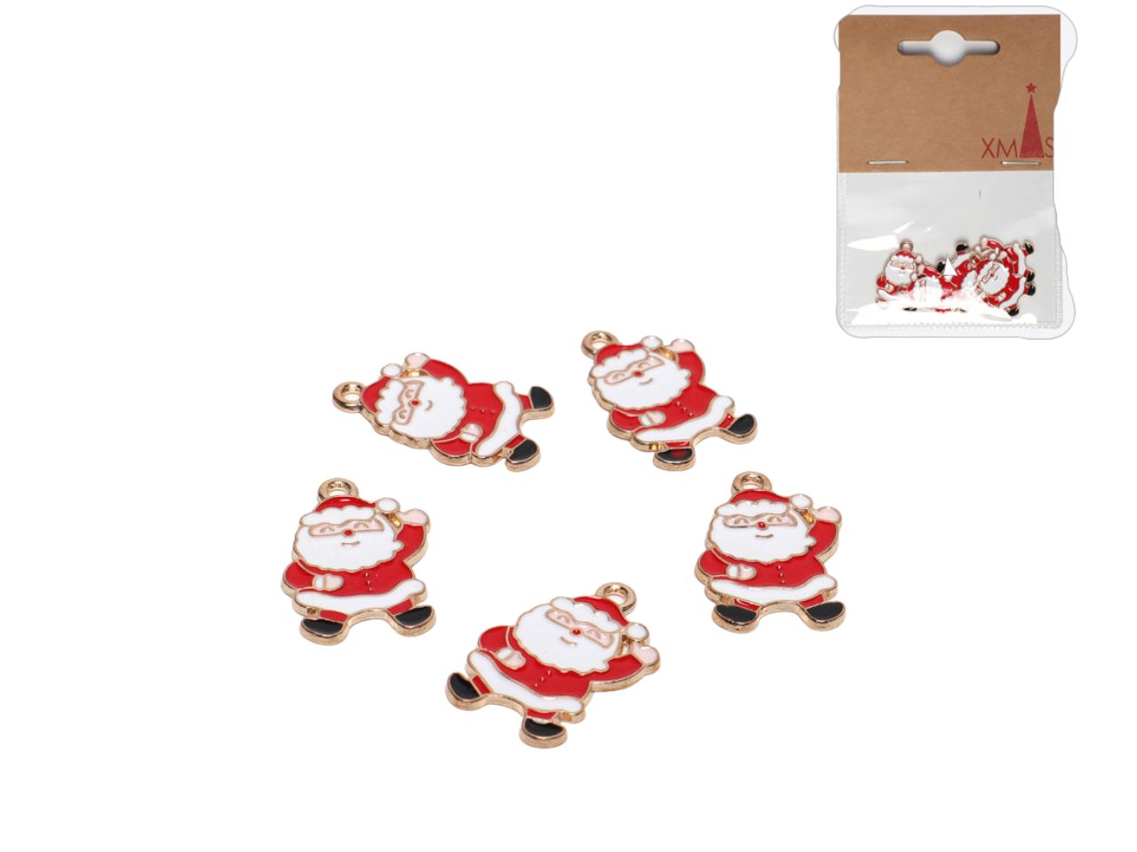 Decorazione natalizia da appendere babbo natale misura 2,3x2,8cm la confezione comprende 5 babbo natale