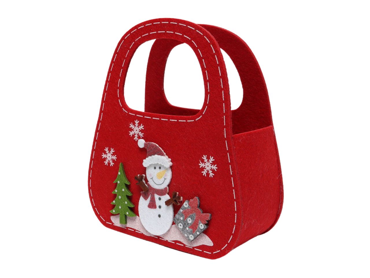 Decorazione natalizia borsetta in feltro con pupazzo di neve misura 18x7,5x20cm