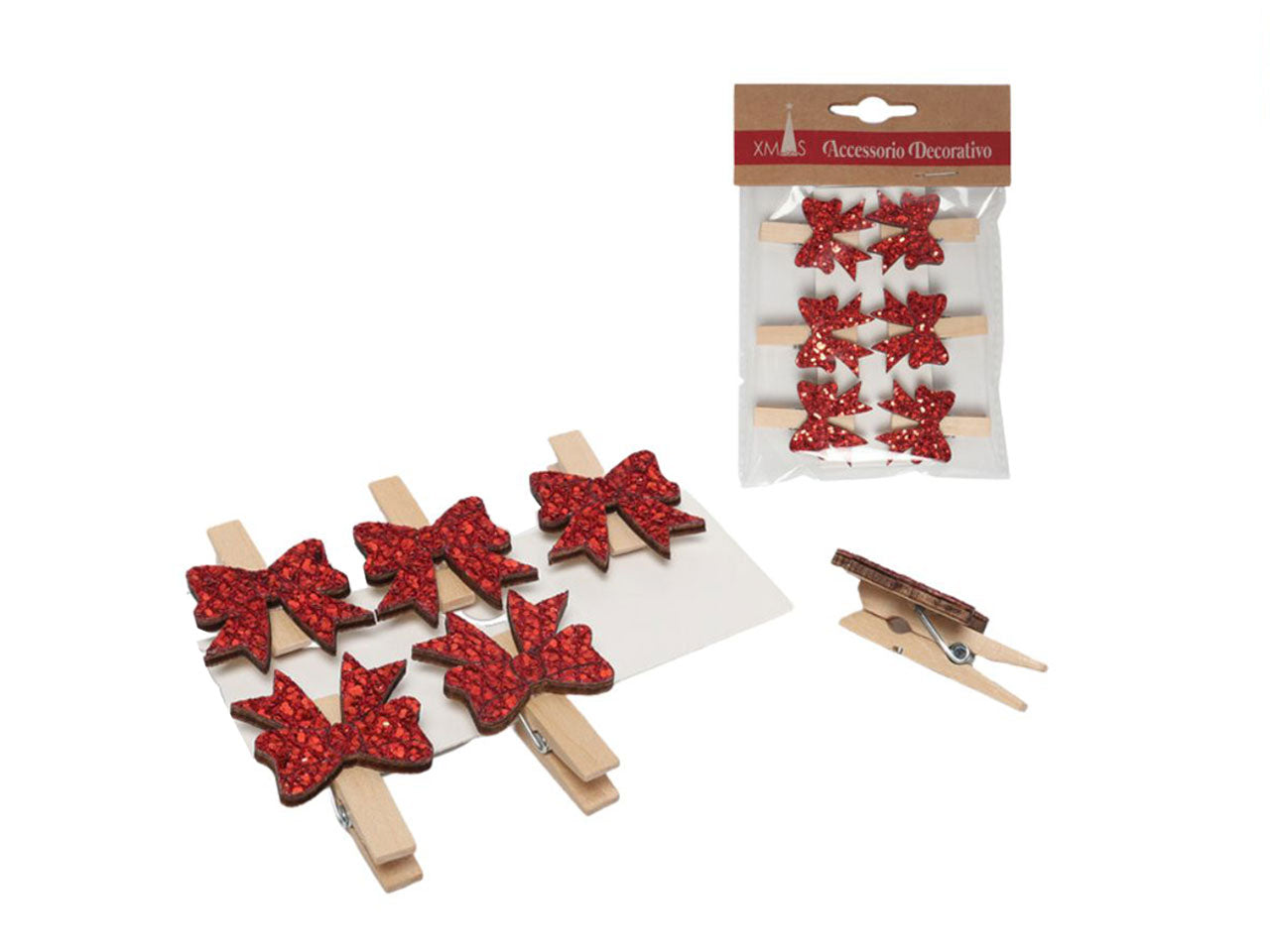 Mollette natalizie decorative misura 3,5cm la confezione comprende 6 mollette