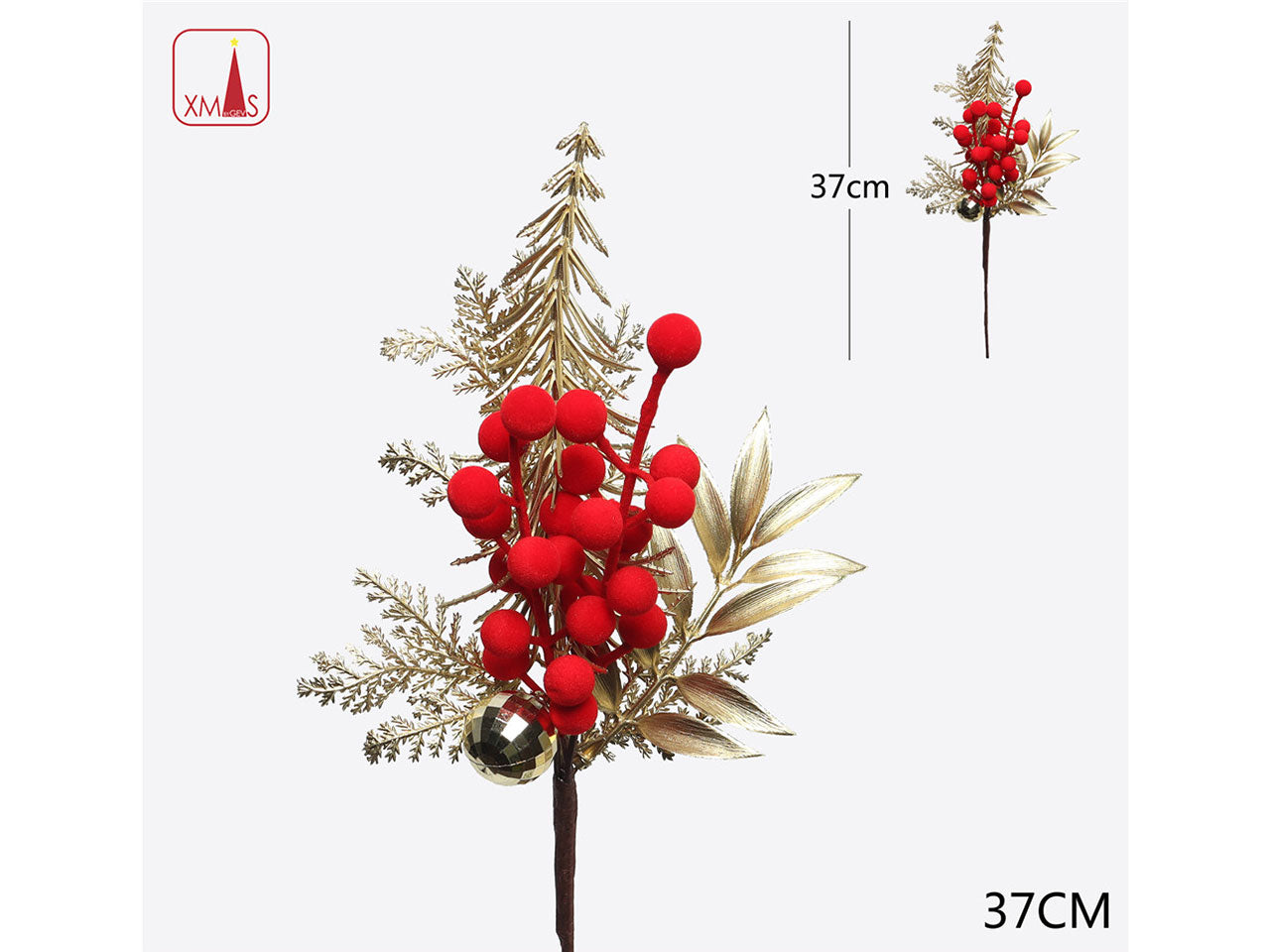 Ramo foglie artificiali bacche 37cm