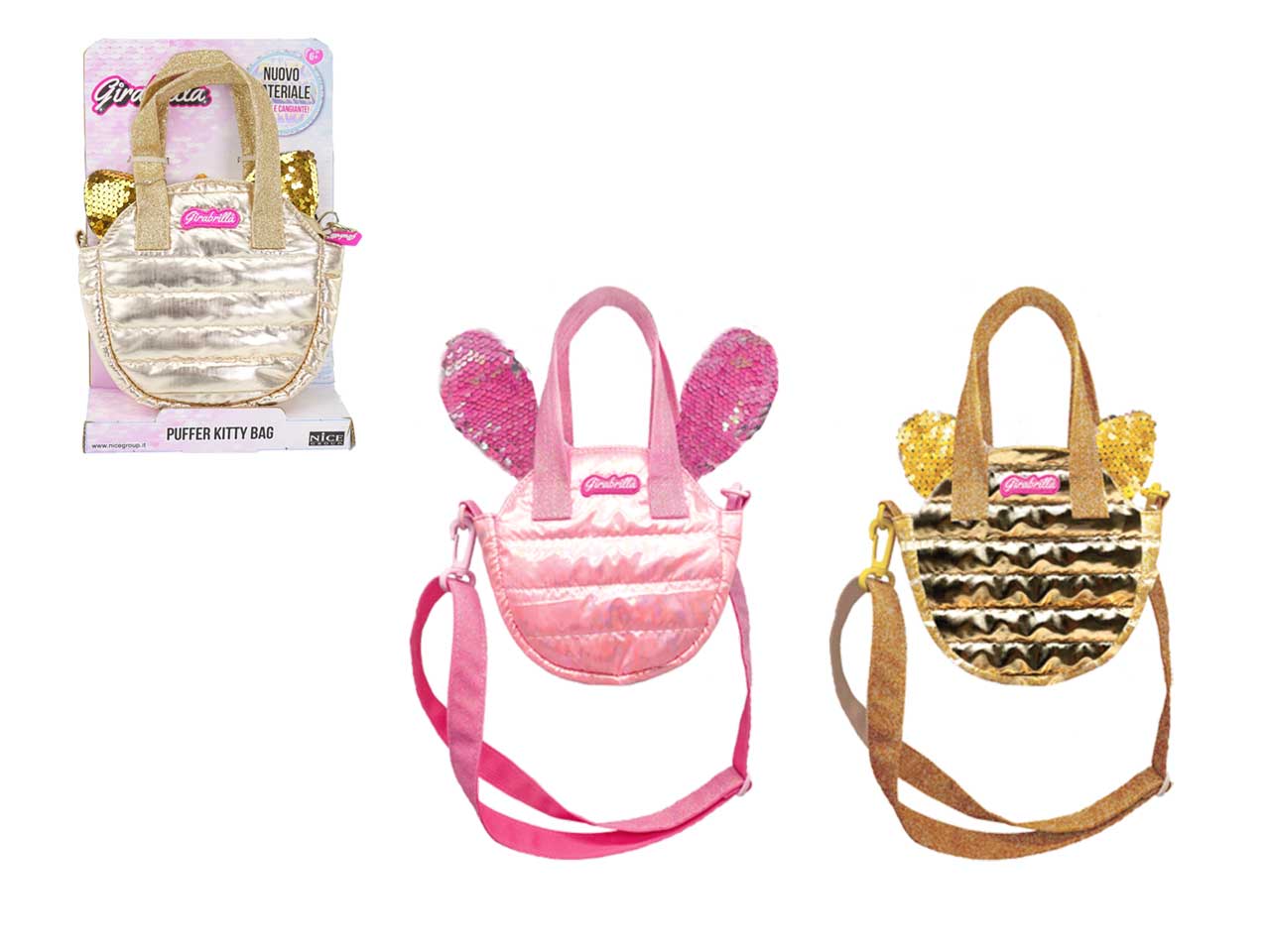 Borsa Girabrilla puffer pets 2 assortimenti rosa e oro