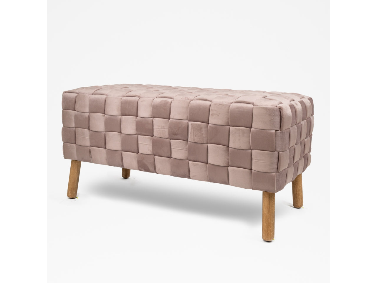 Panca in velluto rosa antico contemporanea con intreccio e piedi in legno 100x46x48 cm - Silani